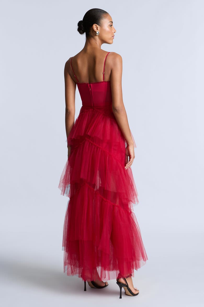 Oly Tiered Ruffle Tulle Evenin, Alternate, color, Red