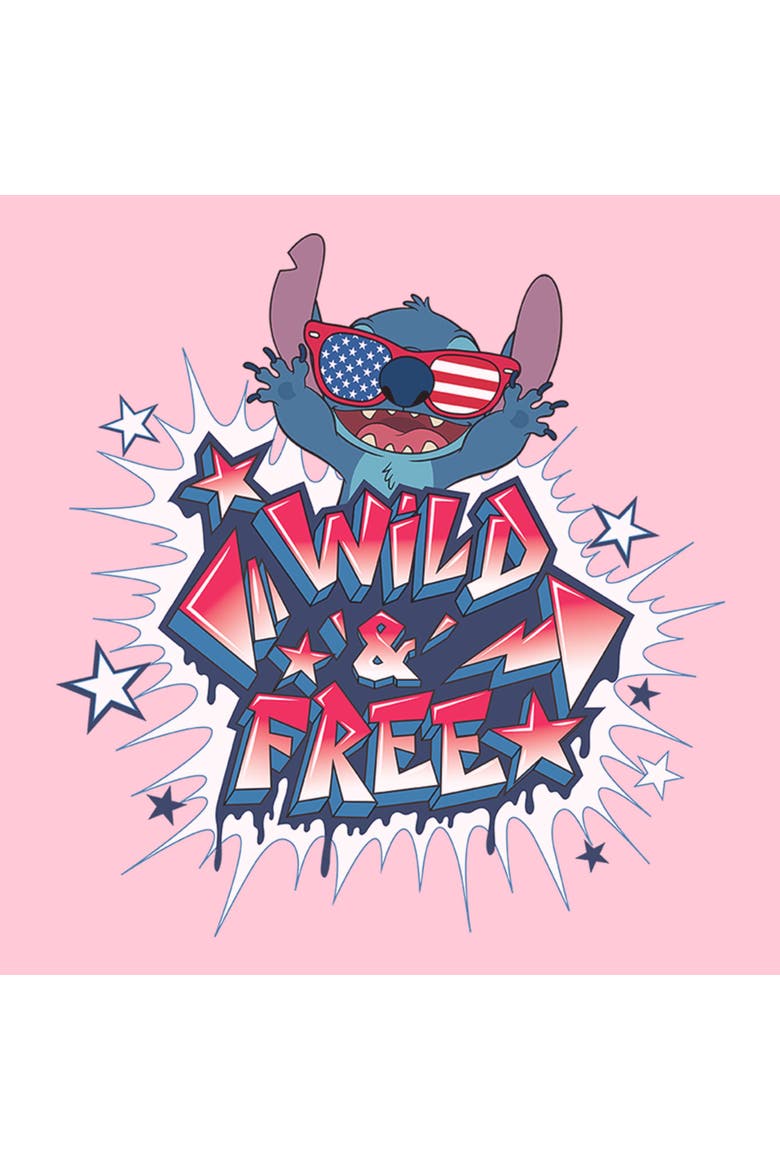 Girl's Lilo & Stitch Troublemaker Wild and Free  Graphic T-Shirt, Alternate, color, Light Pink