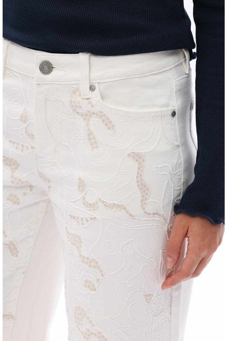 Lace Inset Embroidered Wide Leg Jeans, Alternate, color, WHITE