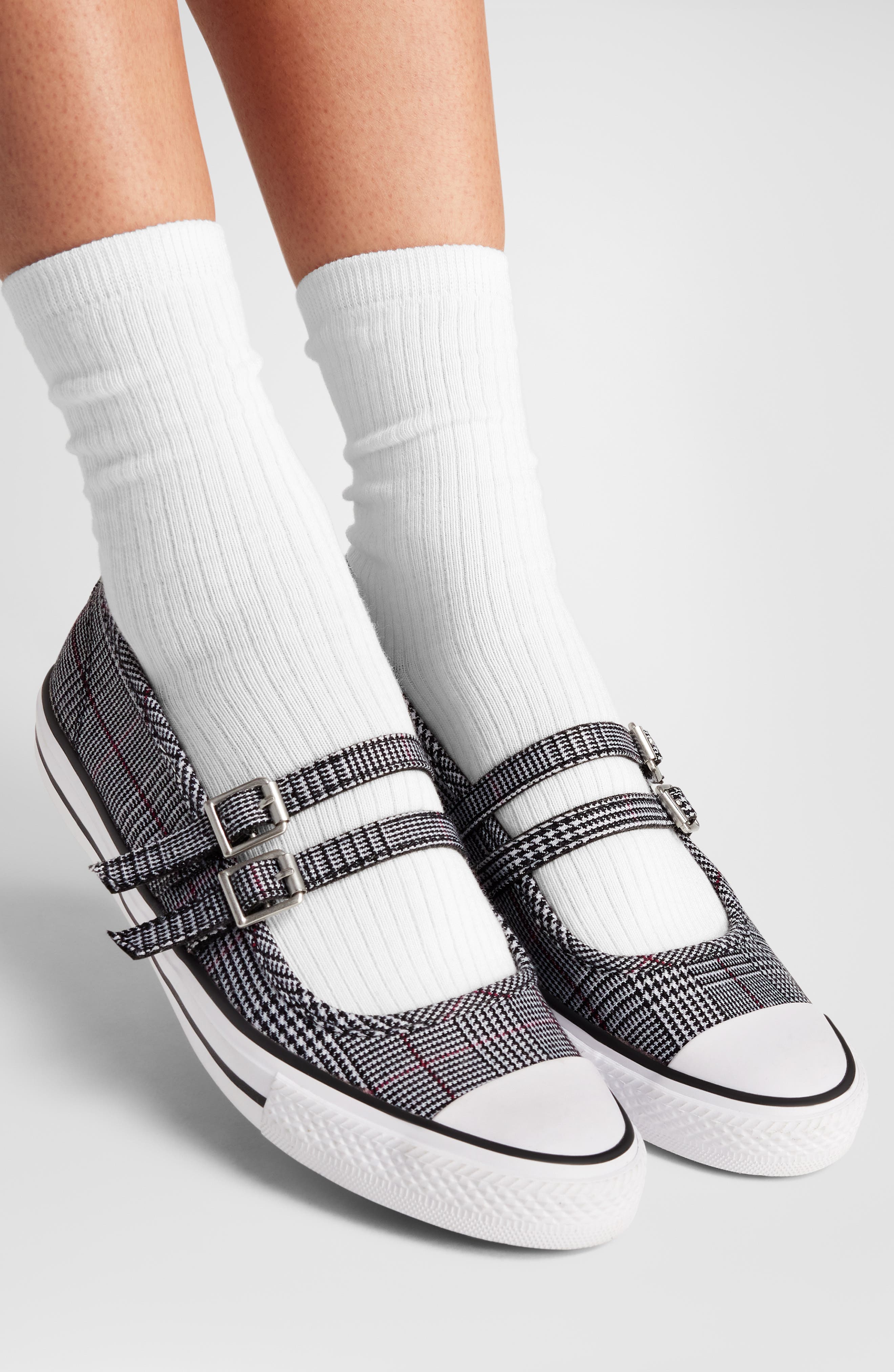 Converse Chuck Taylor<sup
®</sup
 All Star<sup
®</sup
 Dainty Mary Jane Sneaker, Alternate, color, Black/ White/ Sporty Berry