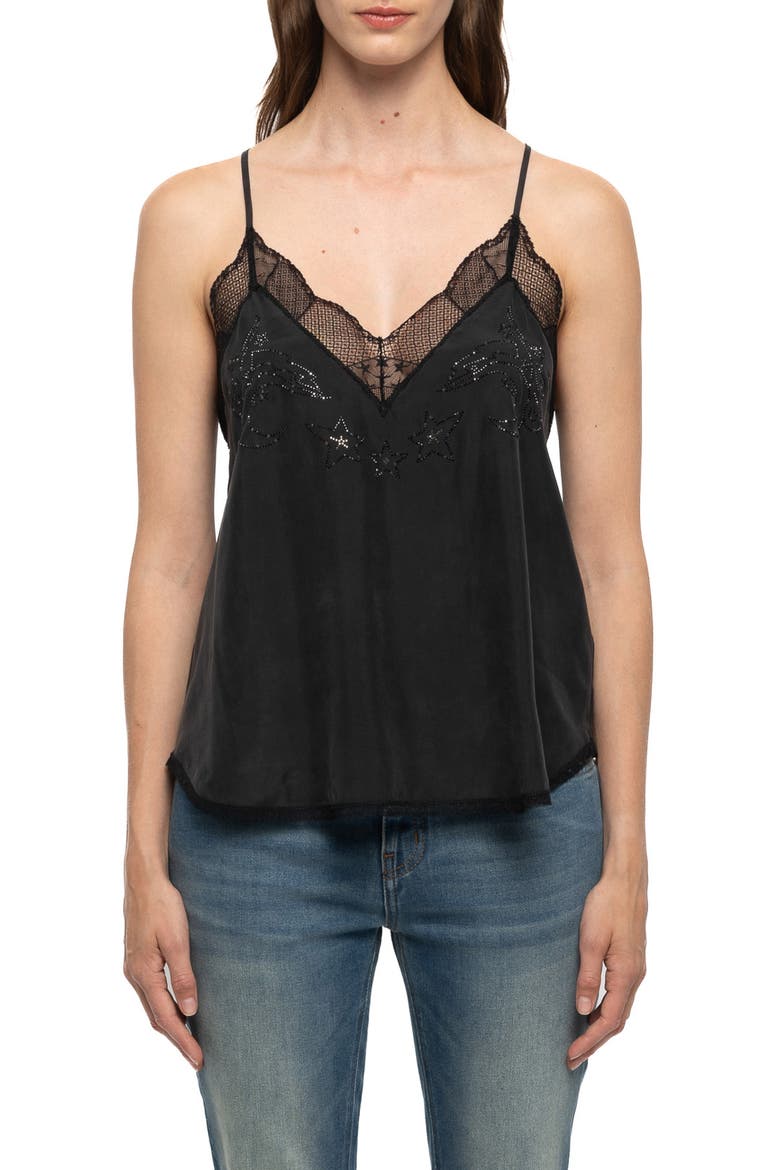 Christy Silk Strass Paisley Camisole, Main, color, BLACK