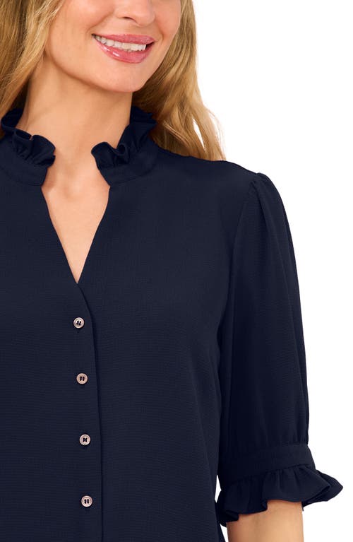 Cece V-neck Button-up Shirt In Classic Navy