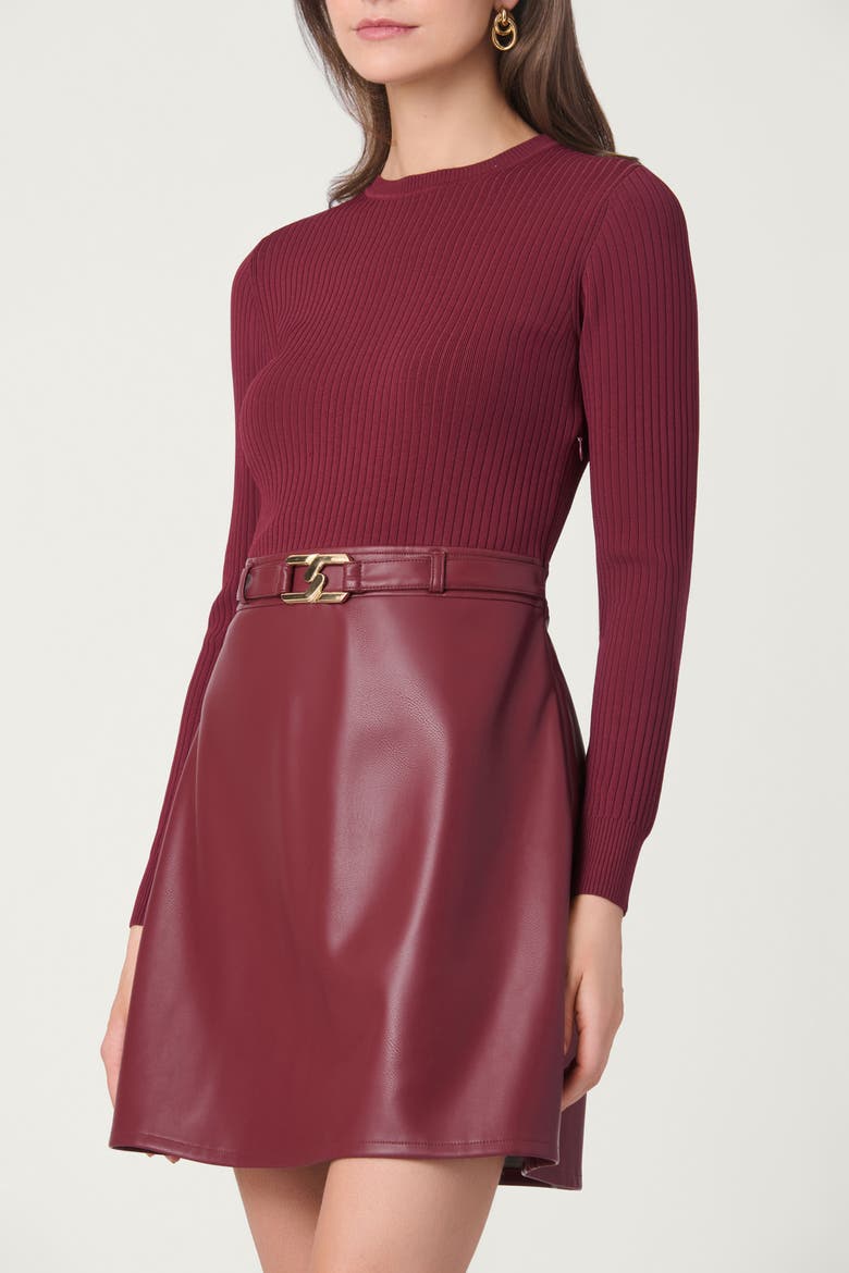 Leather Knit Mixed Media Merritt Dress, Alternate, color, Burgundy