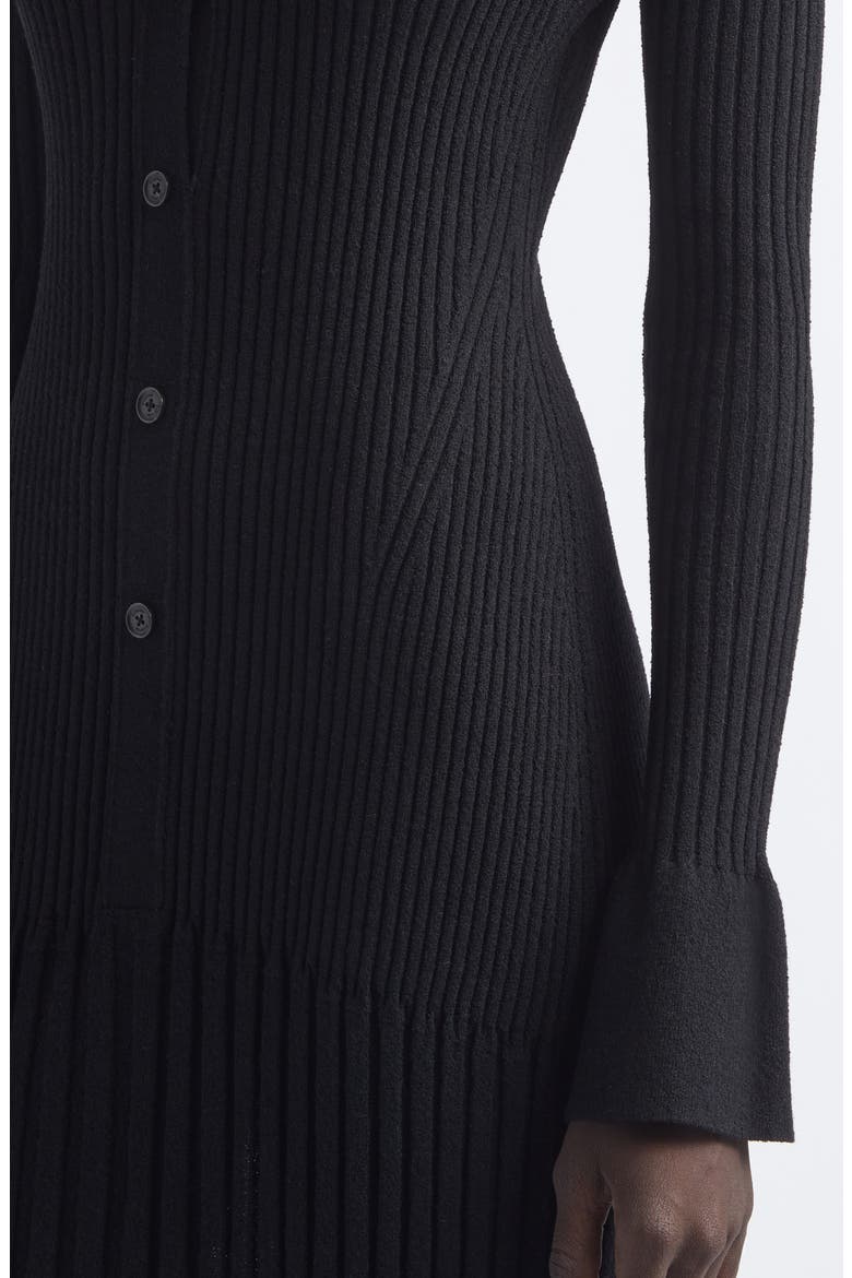 Rosario Point Collar Ribbed Midi Dress, Alternate, color, BLACK
