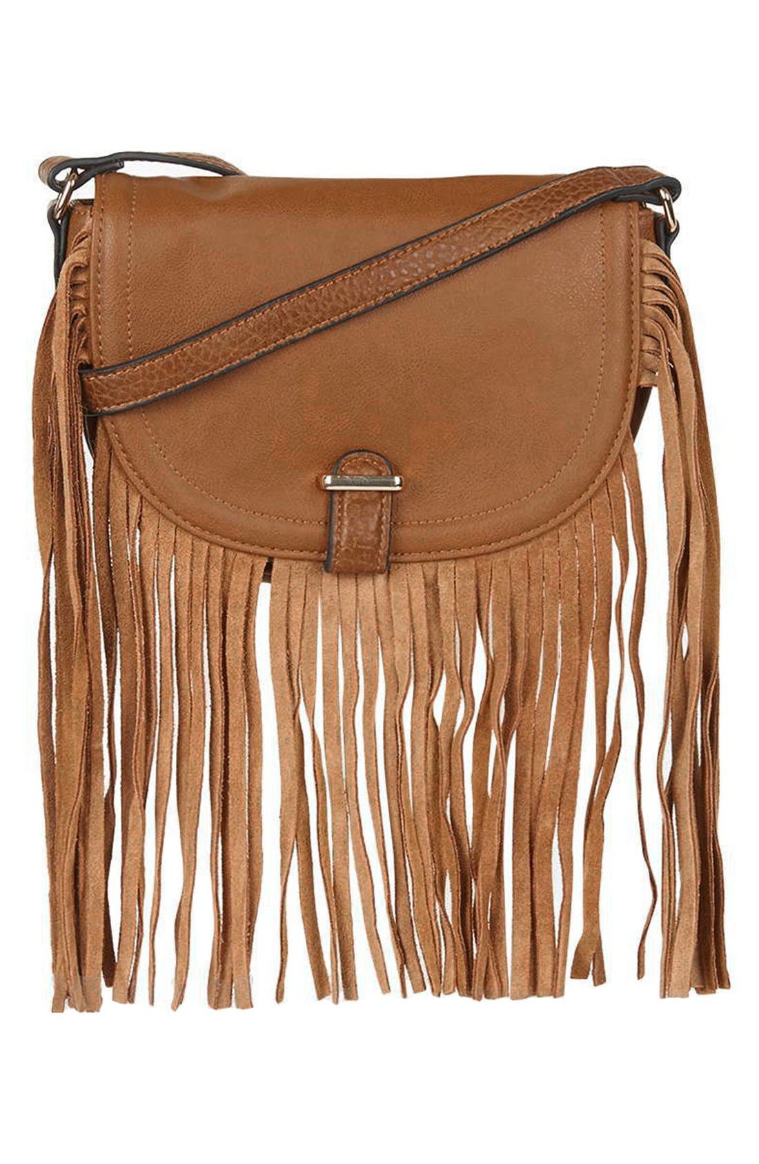 Suede Fringe Crossbody Bag, Main, color, TAN