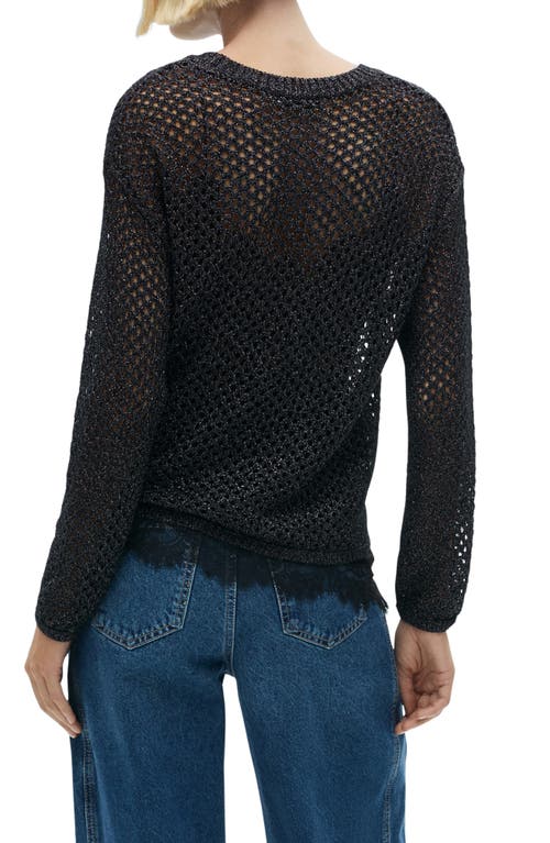 Mango Metallic Open Stitch Sweater In Black