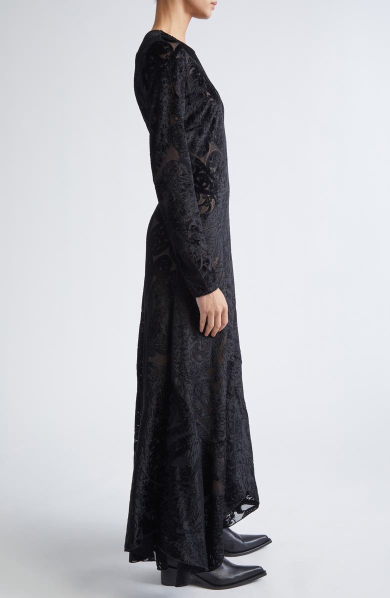 Etro Velvet Paisley Long Sleeve Mesh Midi Dress, Alternate, color, 