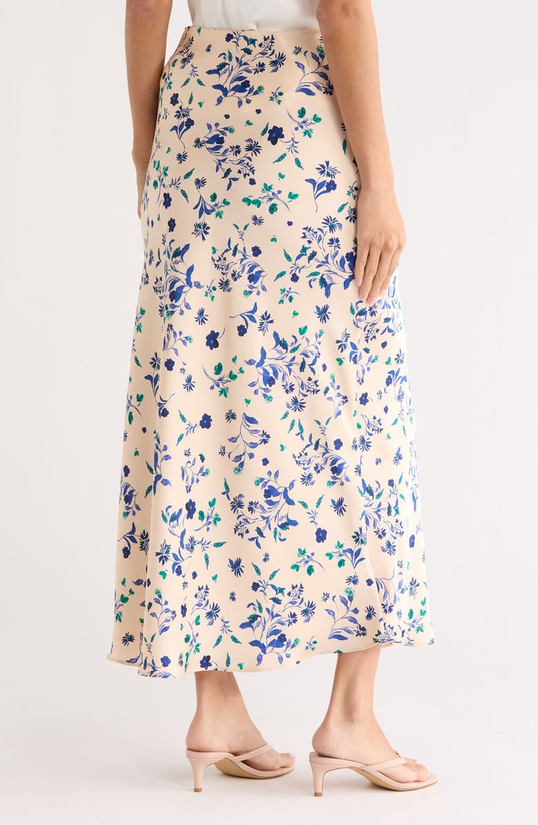 ELIE ELIE TAHARI Floral Print Satin Maxi Skirt, Alternate, color, Navy/ Emerald Sprigs
