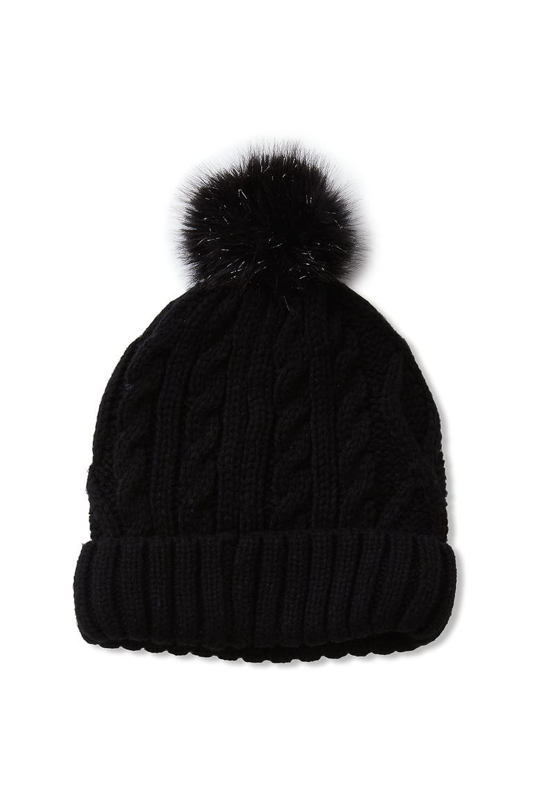 Kids Fleece Lined Pom Hat, Main, color, Black