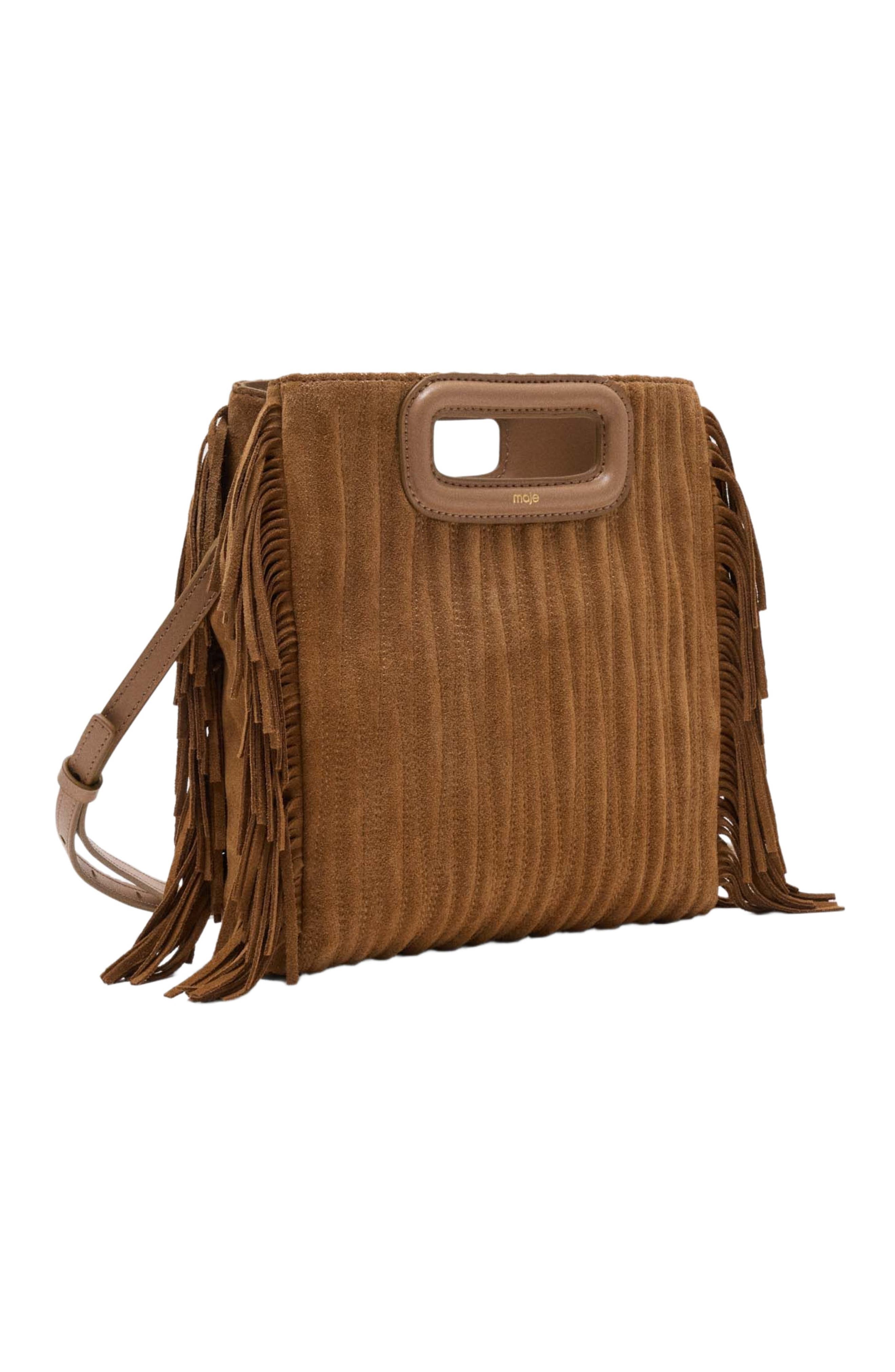 maje Quilted suede M bag, Alternate, color, Camel