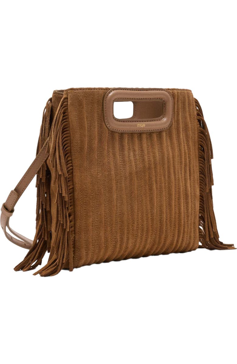 maje Quilted suede M bag, Alternate, color, Camel