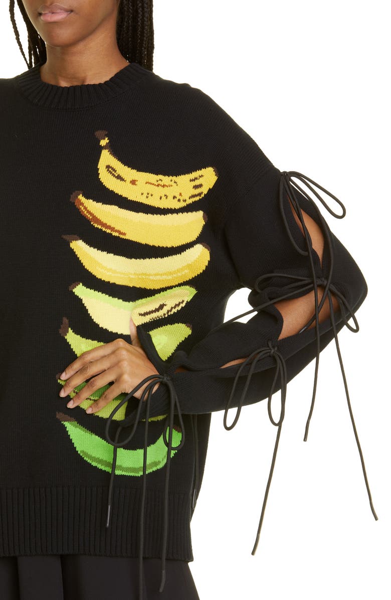 MONSE Banana Intarsia Tie Sleeve Cotton Sweater, Alternate, color,