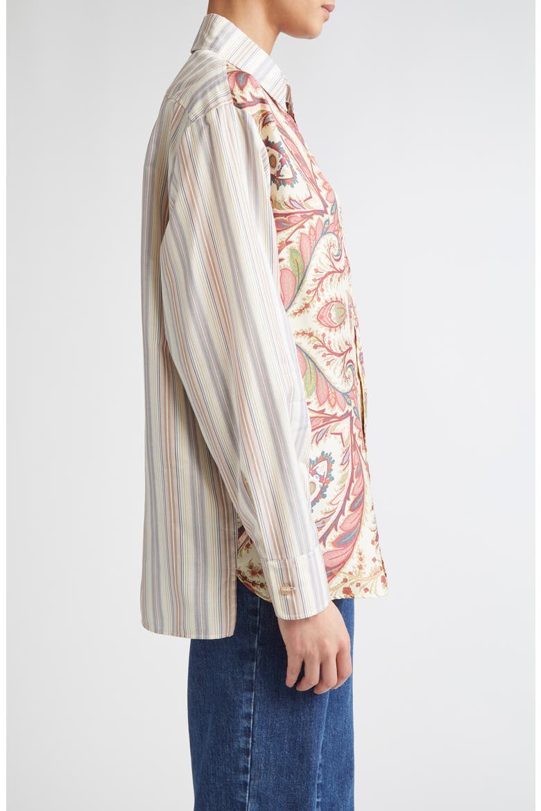 Paisley Stripe Silk Button-Up Shirt, Alternate, color, STAMPA F.DO BIANCO
