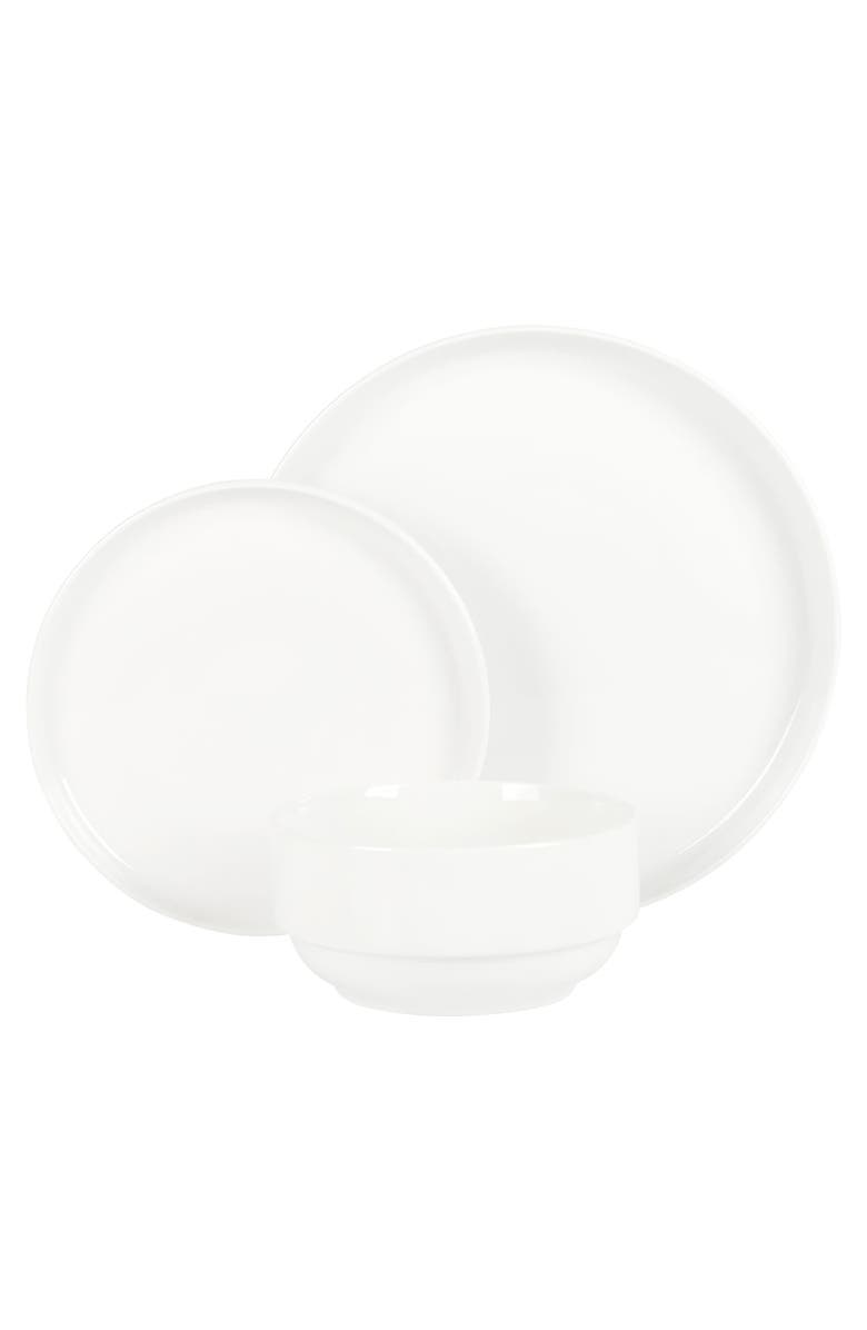 Gibson Home Snowscape 12 Piece fine Ceramic Stackable Dinnerware Set, Alternate, color, White