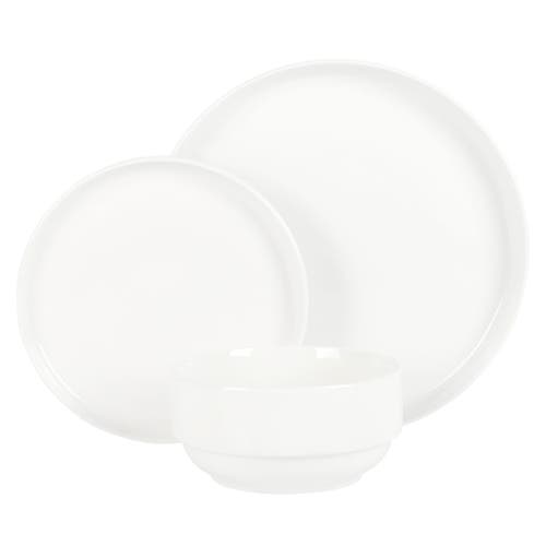 Gibson Home Snowscape 12 Piece Fine Ceramic Stackable Dinnerware Set In White