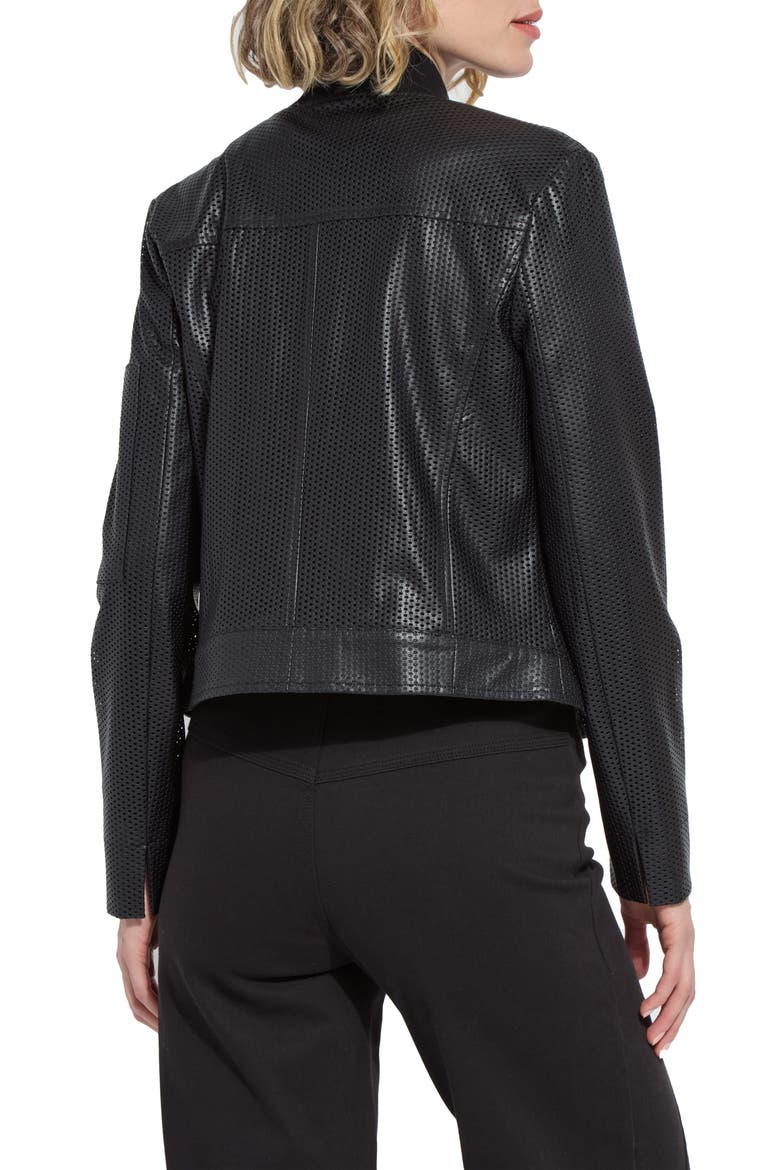 Millicent Perforated Faux Leather Bomber Jacket, Alternate, color, BLACK