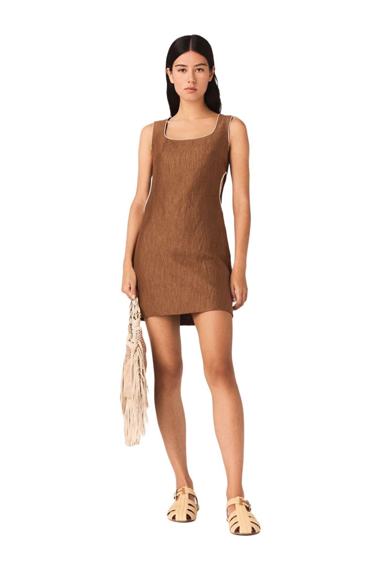 Short linen-blend dress, Main, color, Brown