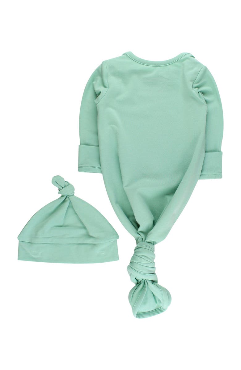 RuffleButts Modal Blend Knotted Sleep Gown & Hat Set, Alternate, color, Sage
