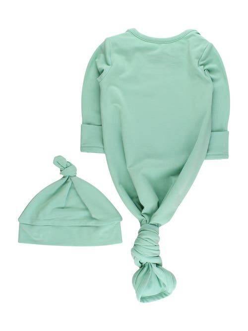 Rufflebutts Modal Blend Knotted Sleep Gown & Hat Set In Green