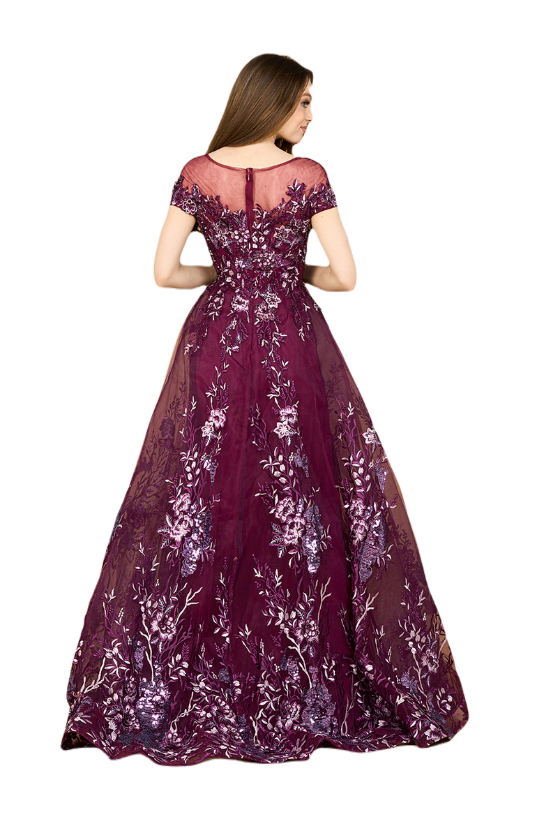 Beautiful Lace Applique A-line Ball Gown, Alternate, color, Eggplant