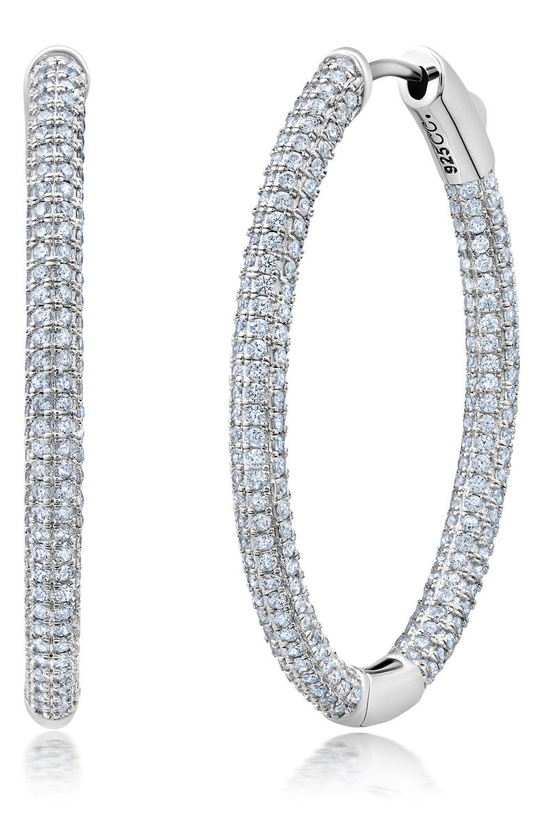 Crislu Pavé Cubic Zirconia Medium Hoop Earrings, Main, color, Silver