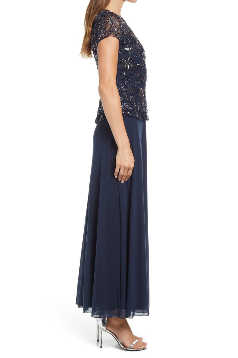 Beaded Mesh Mock Two-Piece Gown, Alternate, color, JBS NAVY