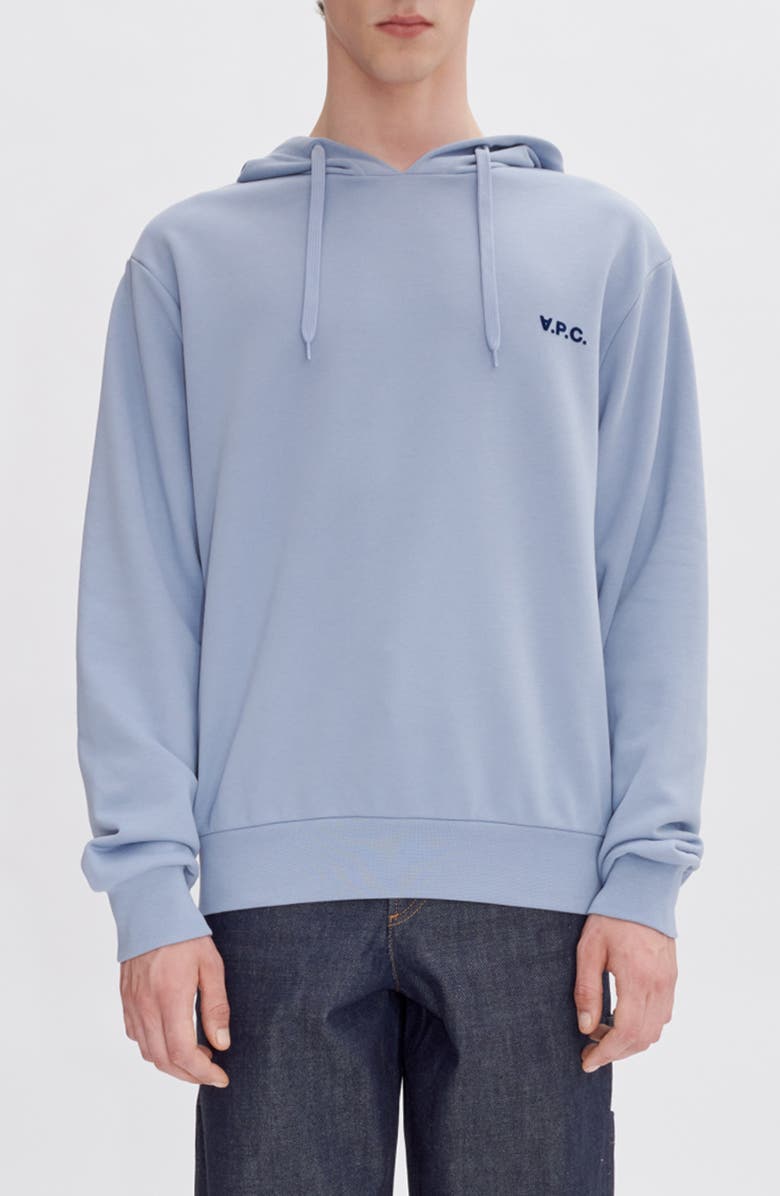 A.P.C. Boxy Petite V.P.C. Logo Hoodie, Main, color, Bleu Gris/ Dark Navy
