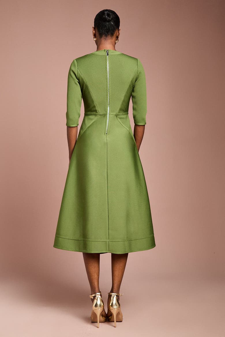 Bandage V-Neck Midi Dress, Alternate, color, Olive