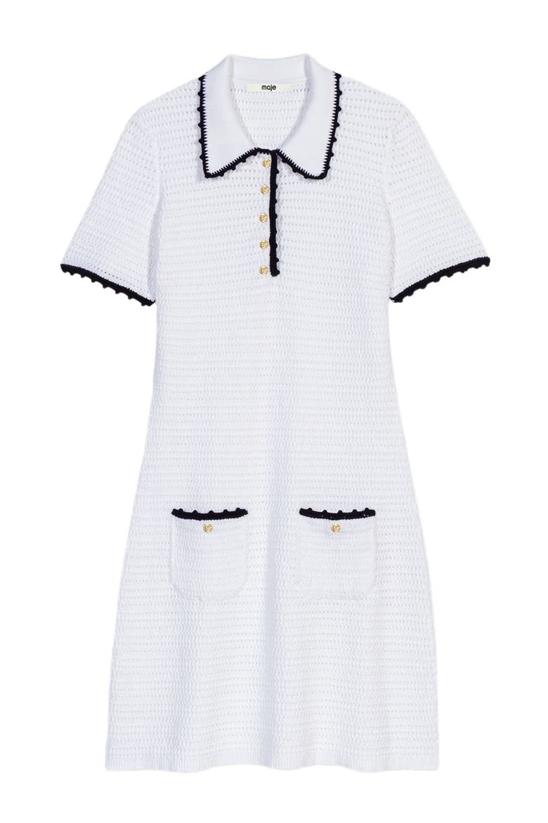 Knit polo dress with crochet, Alternate, color, White