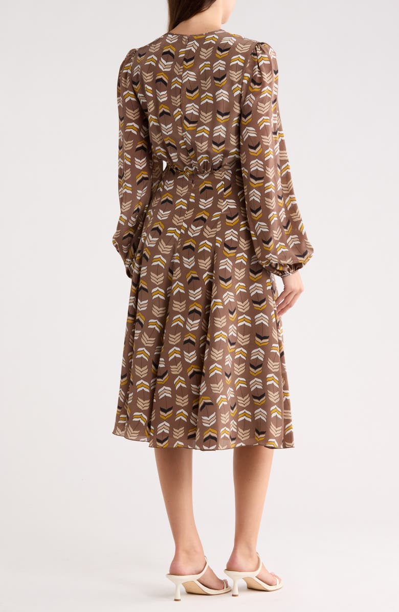 Longchamp Geometric Print Long Sleeve Silk Midi Dress, Alternate, color, Honey