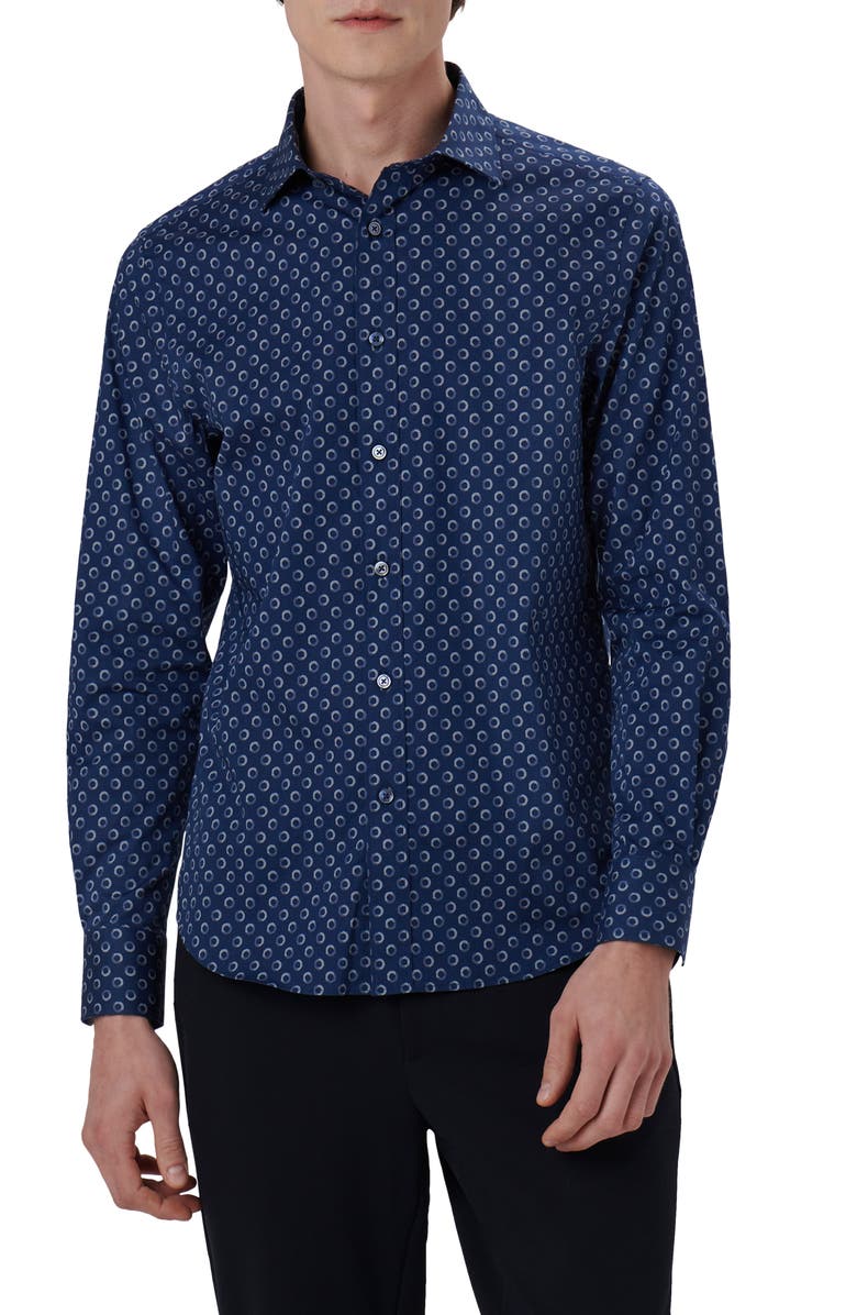 Bugatchi Axel Shaped Fit Geometric Print Stretch Cotton Button-Up Shirt, Main, color,
