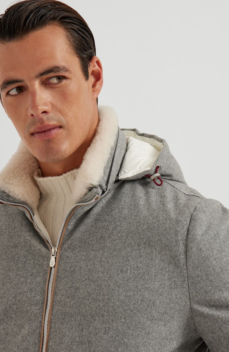 Brunello Cucinelli Down jacket with detachable hood, Alternate, color, Light Grey