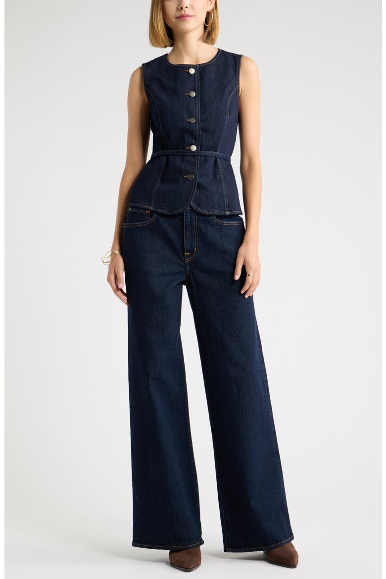 Tie Waist Denim Vest, Alternate, color, INDIGO RINSE