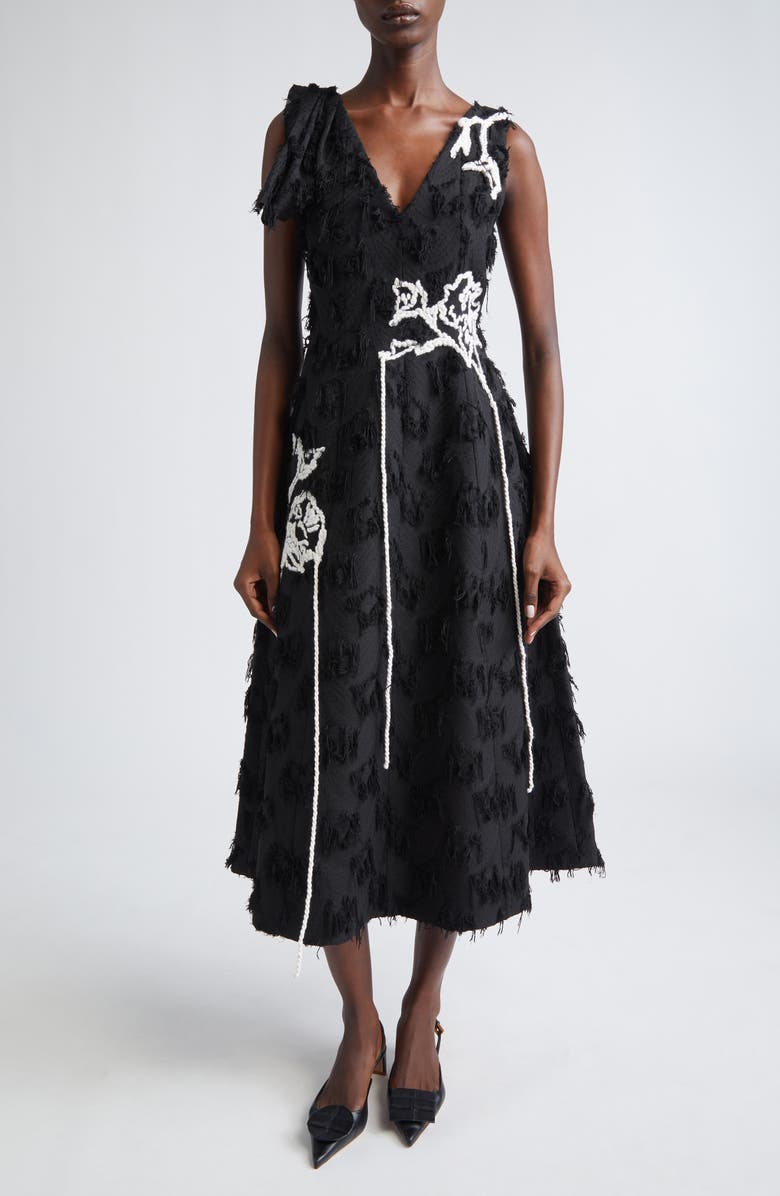 Erdem Embroidered Fil Coupé Jacquard Midi Dress, Main, color, Black