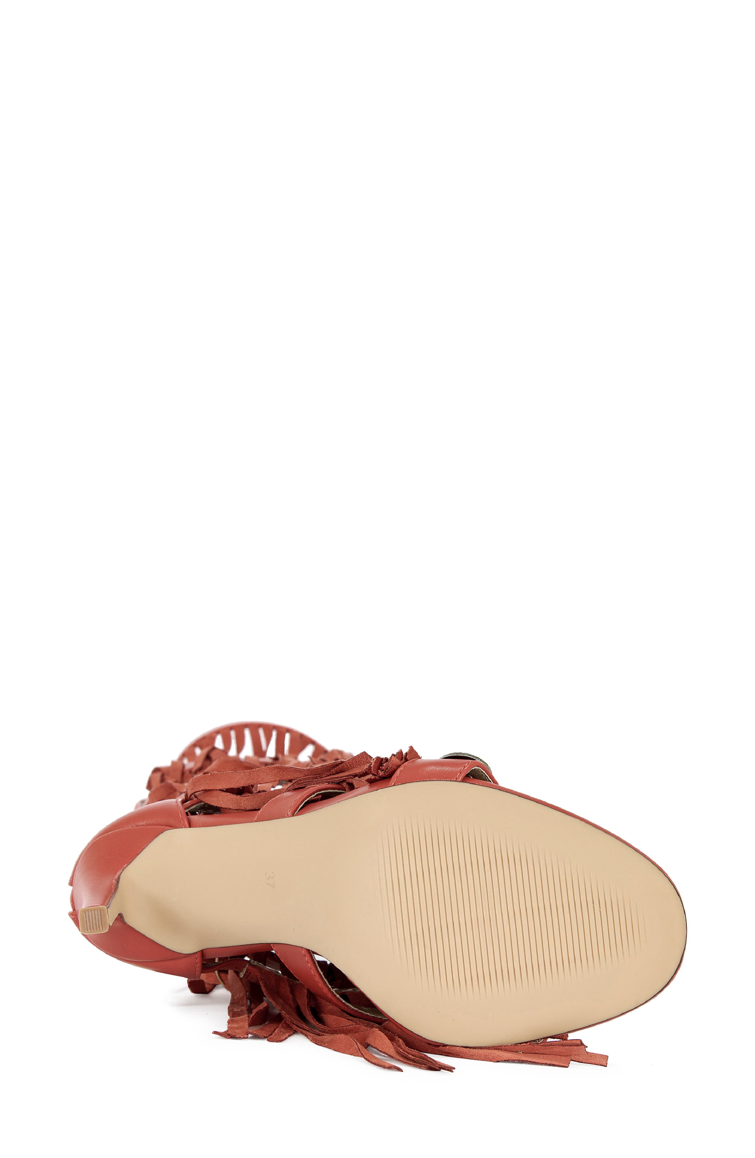 Amadeo Knee High Fringe Sandal, Alternate, color, RED