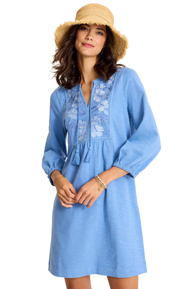 Sunset Harbor Embroidered Cotton Dress, Alternate, color, BLUE MONDAY
