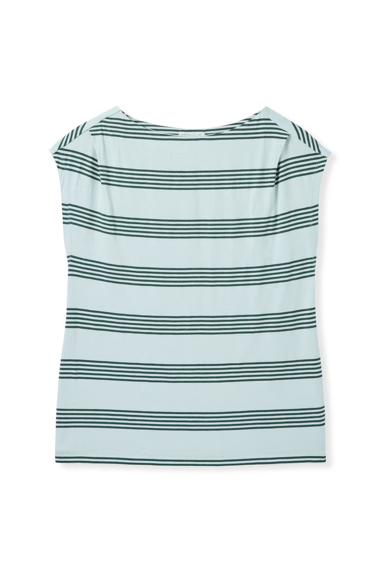 Slash Neck Cap Sleeve T-Shirt, Alternate, color, Blue / Green Stripe