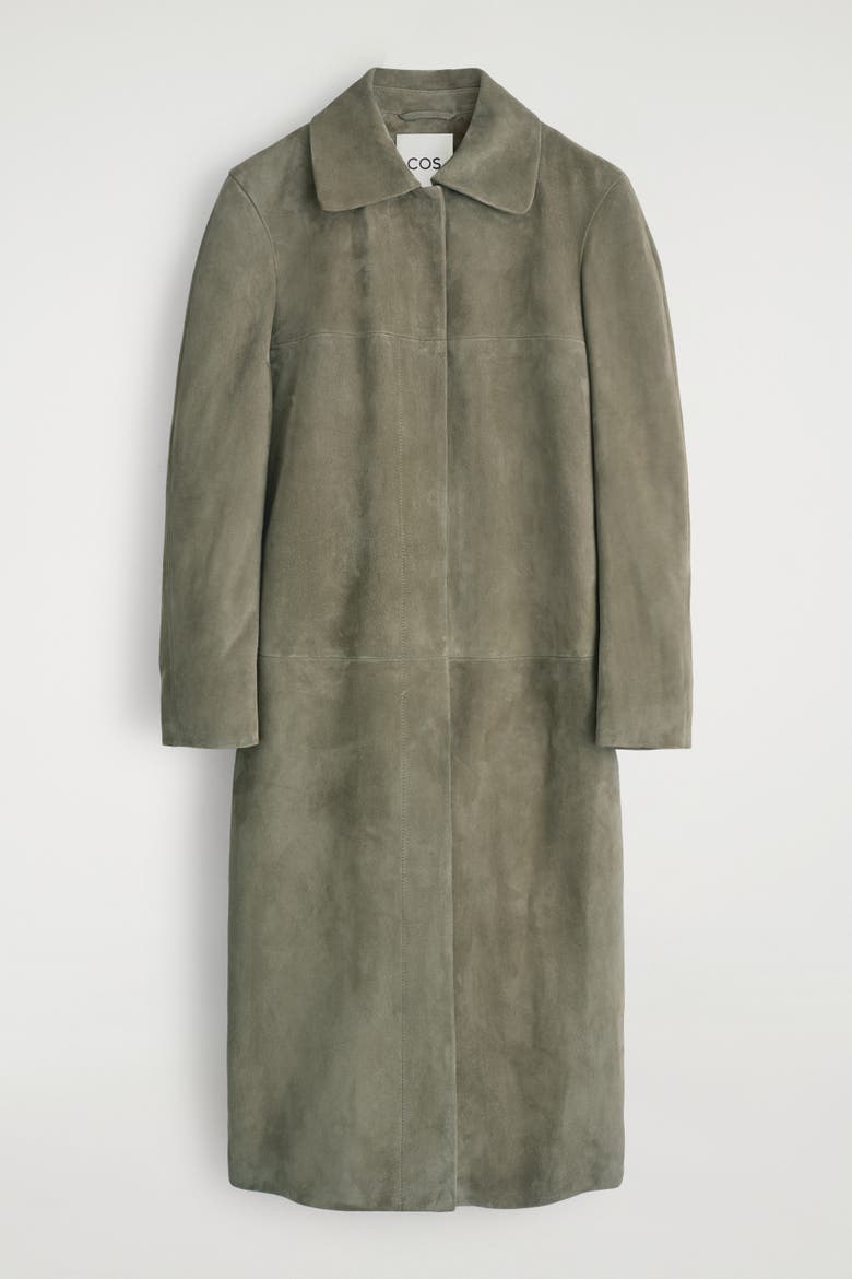 Collared Suede Long Coat, Alternate, color, KHAKI