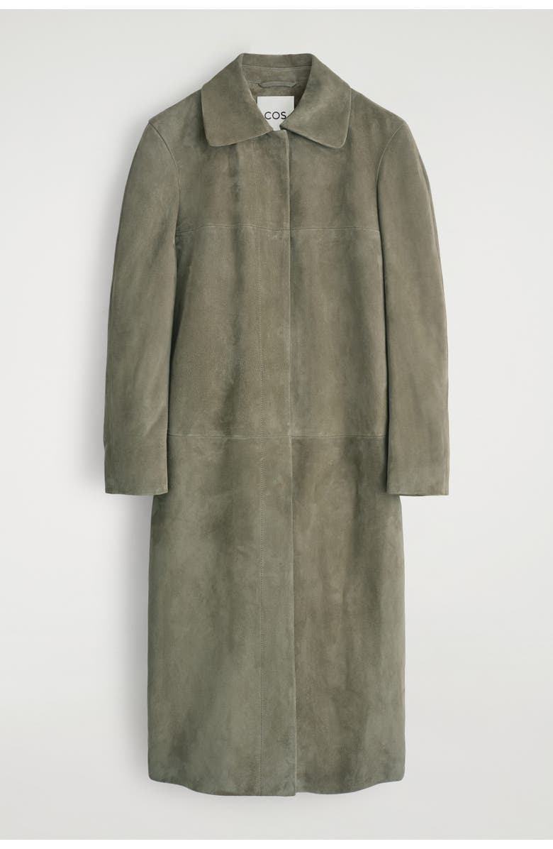 COS Collared Suede Long Coat, Alternate, color, Khaki