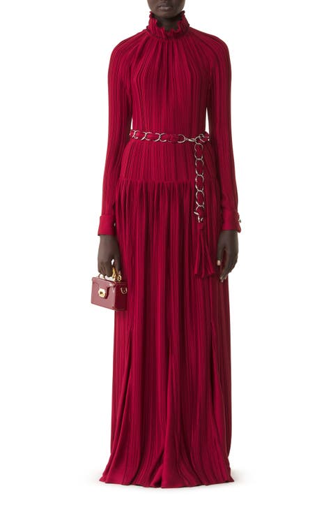 Long Pleated Charmeuse Dress