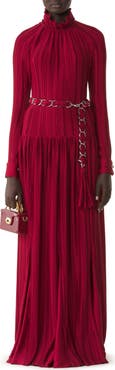 Lanvin Long Pleated Charmeuse Dress