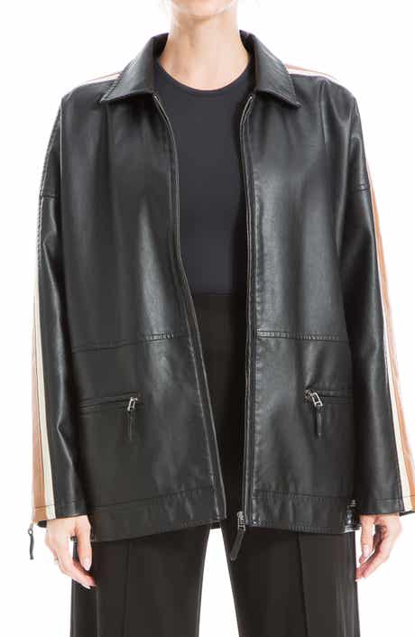 MAX STUDIO Racer Stripe Faux Leather Jacket
