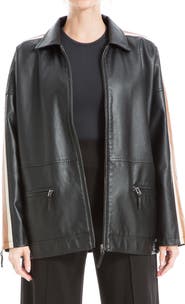 MAX STUDIO Racer Stripe Faux Leather Jacket