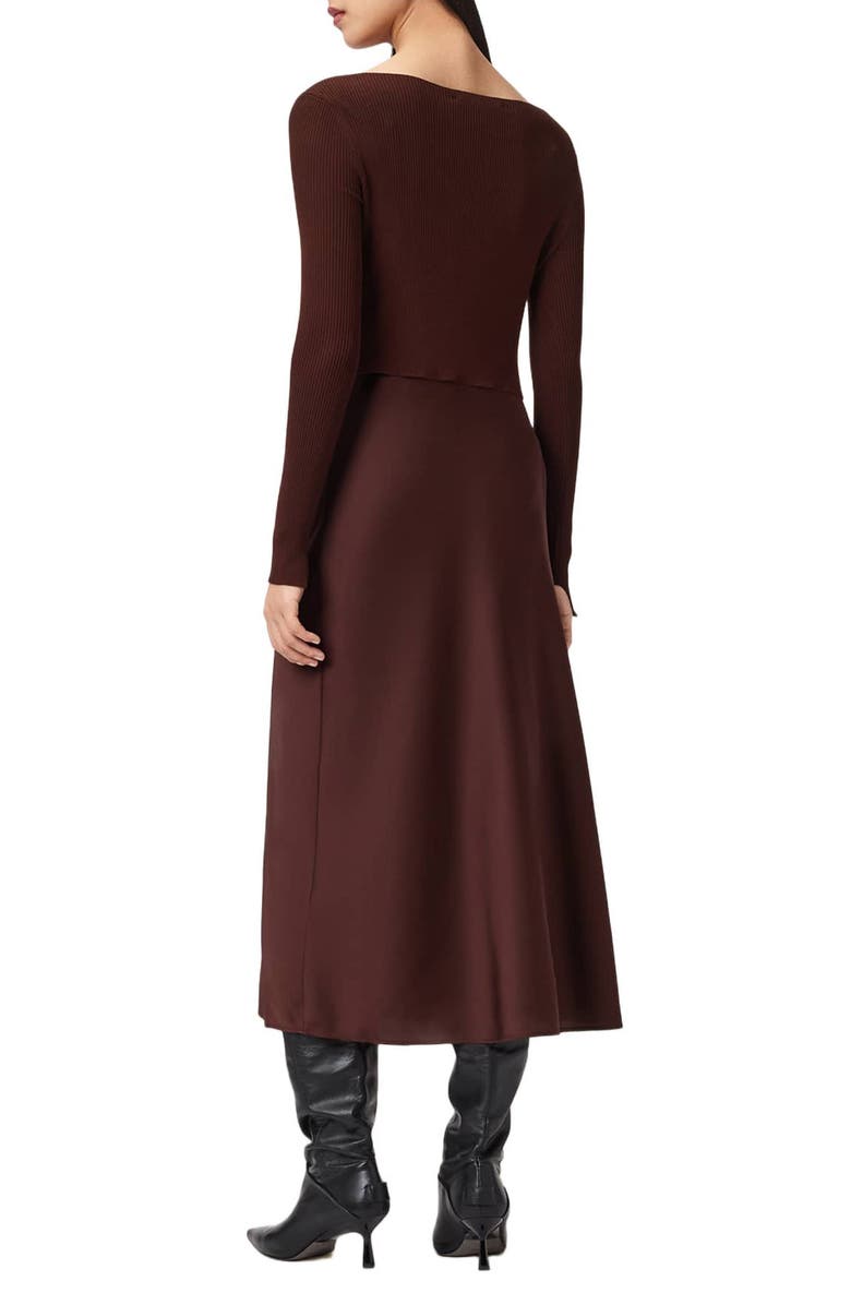 AllSaints Hera Long Sleeve 2-in-1 Rib Sweater & Midi Slipdress, Alternate, color, Bitter Brown