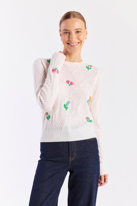 Lightweight Floral 100% Cashmere Sweater