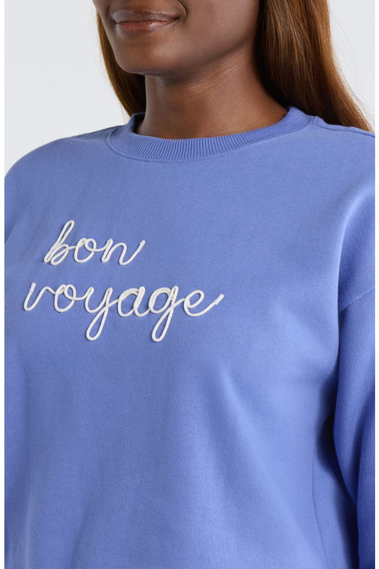 Bon Voyage Embroidered Fleece Sweatshirt, Alternate, color, BLUE DENIM BON VOYAGE