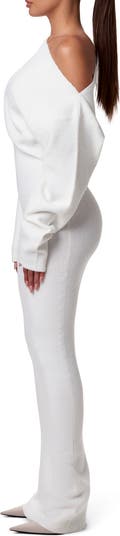 One-Shoulder Long Sleeve Maxi Sweater Dress