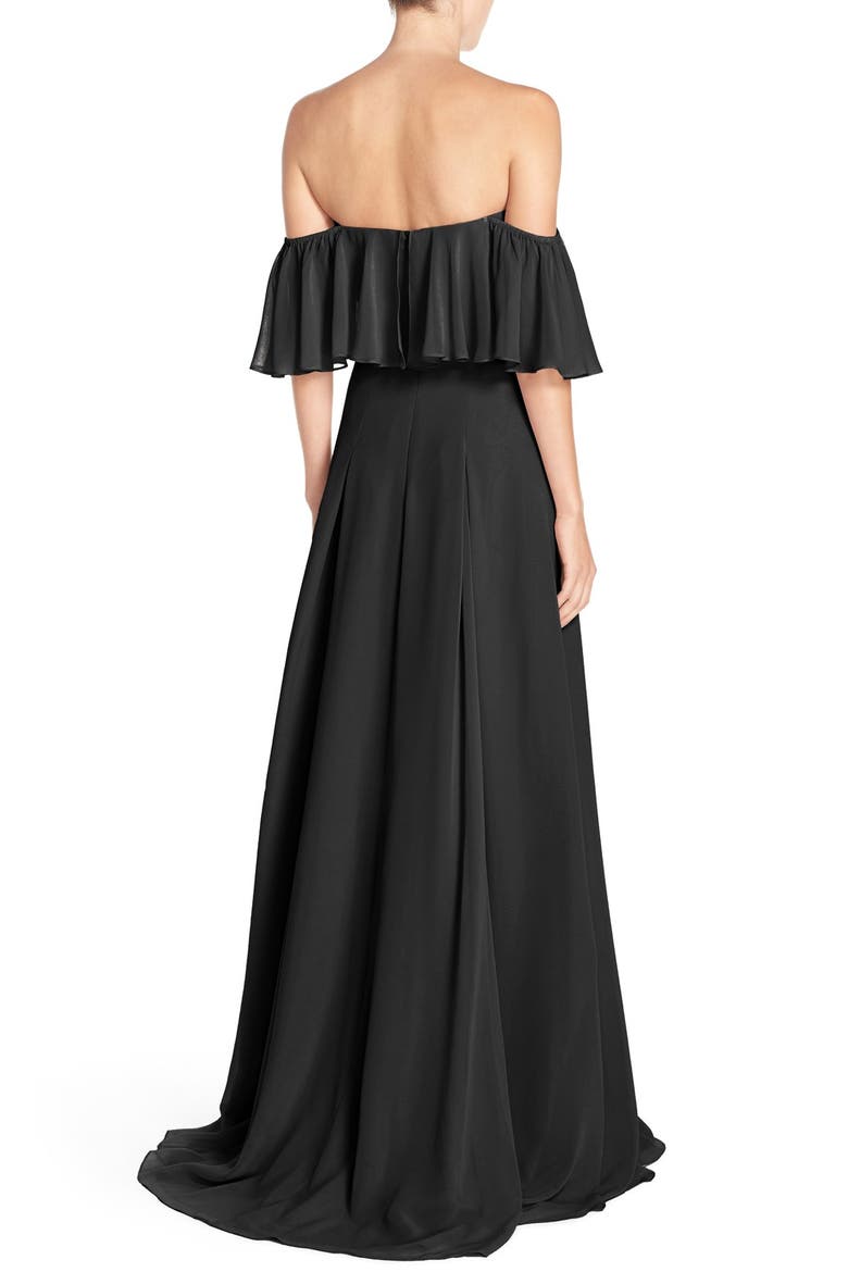 Off the Shoulder Chiffon Gown, Alternate, color, BLACK