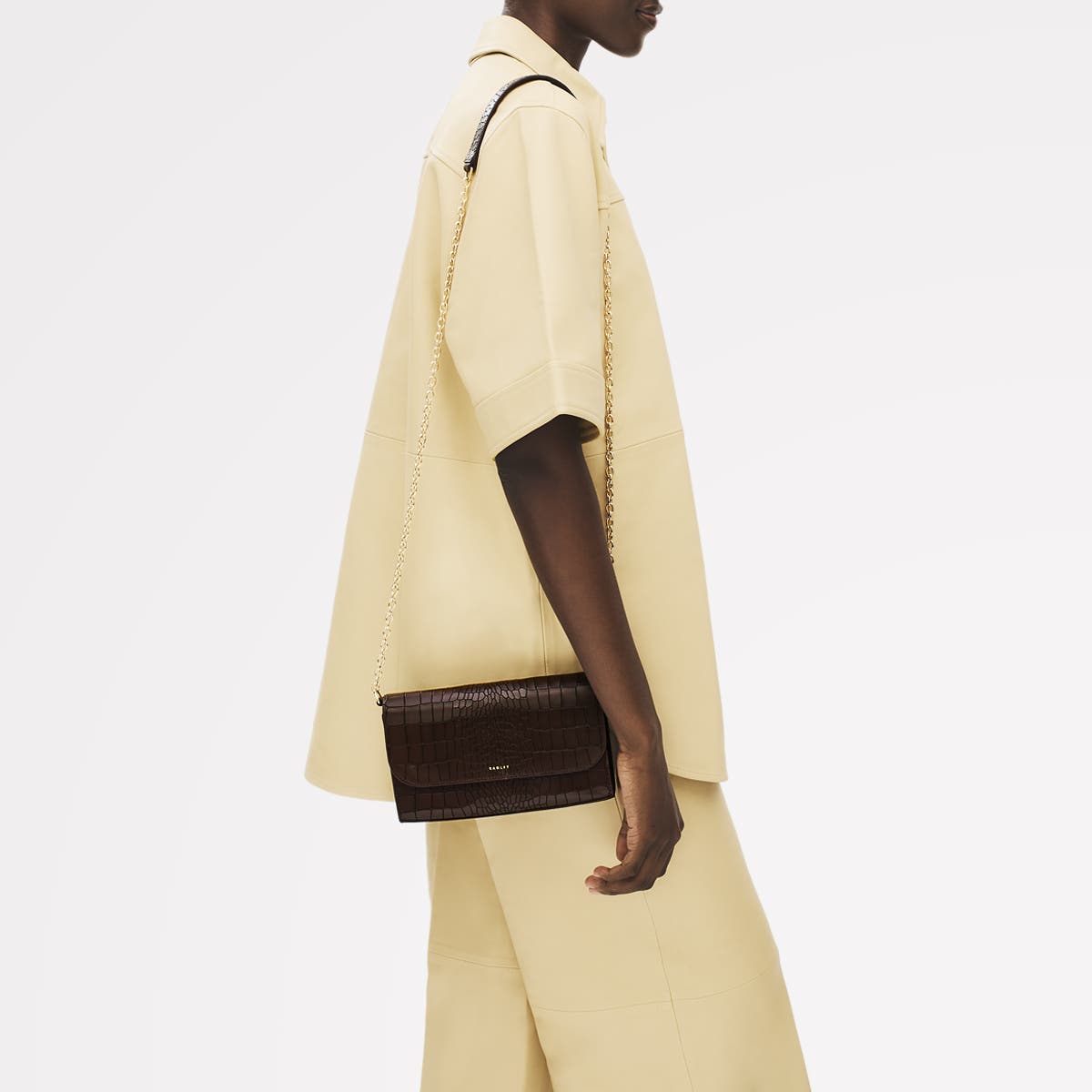 Radley The Rathbone - Faux Croc Micro Flapover Crossbody Bag, Alternate, color, Dark Oak