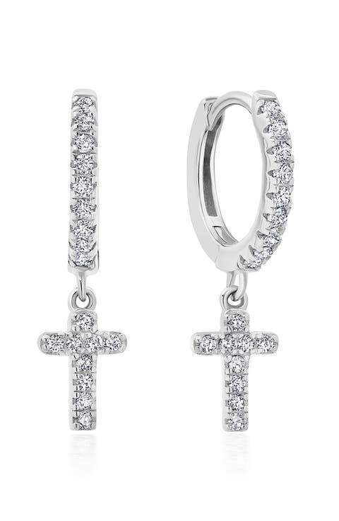 Pavé Cross Huggie Hoop Earrings